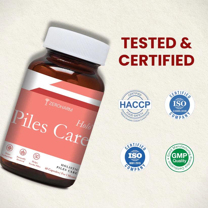 ZEROHARM Holo Piles Care - Natural Relief from Hemorrhoids - Helps Reducing Swelling - Nano Formulated 60 Capsules