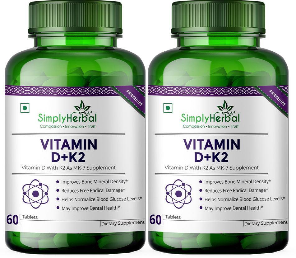 Simply Herbal Plant Based Vitamin D-K2 Tablet - 60 Tablets (Pack of 2)