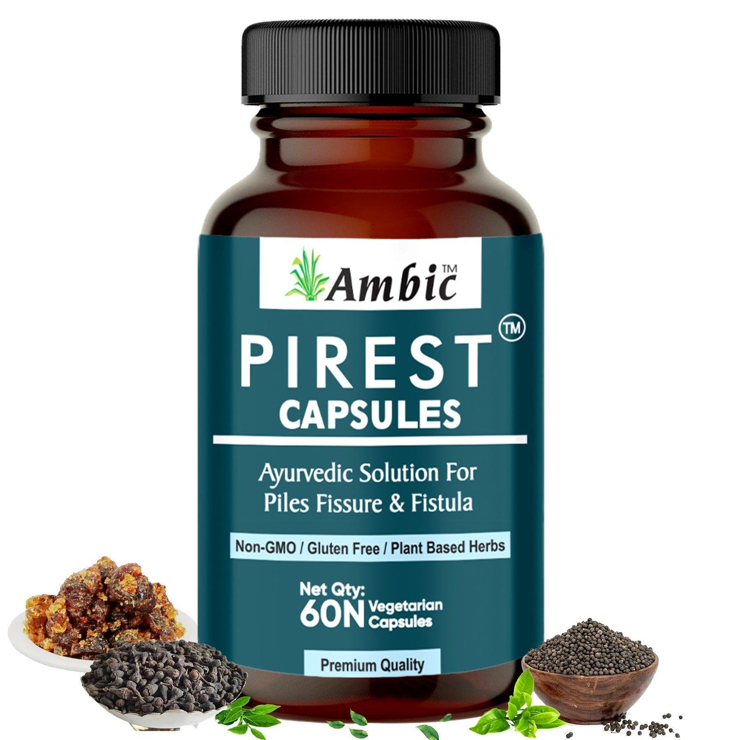 Ambic Pirest Vegetarian Capsule, for Effective Relief from Bavasir & Fistula (60 Each)