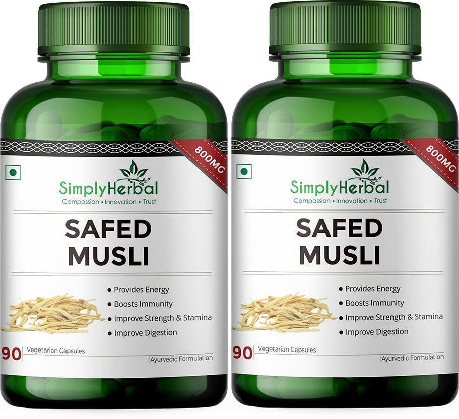 Simply Herbal Safed Musli 800mg Vegetarian Capsules - 90 Capules (Pack of 2 & 3)