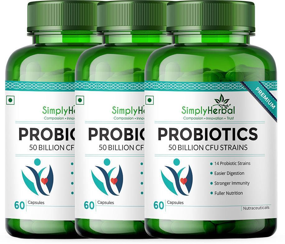 Simply Herbal Probiotics 50 Billion CFU Strains Capsules for Men & Women - 60 Capsules