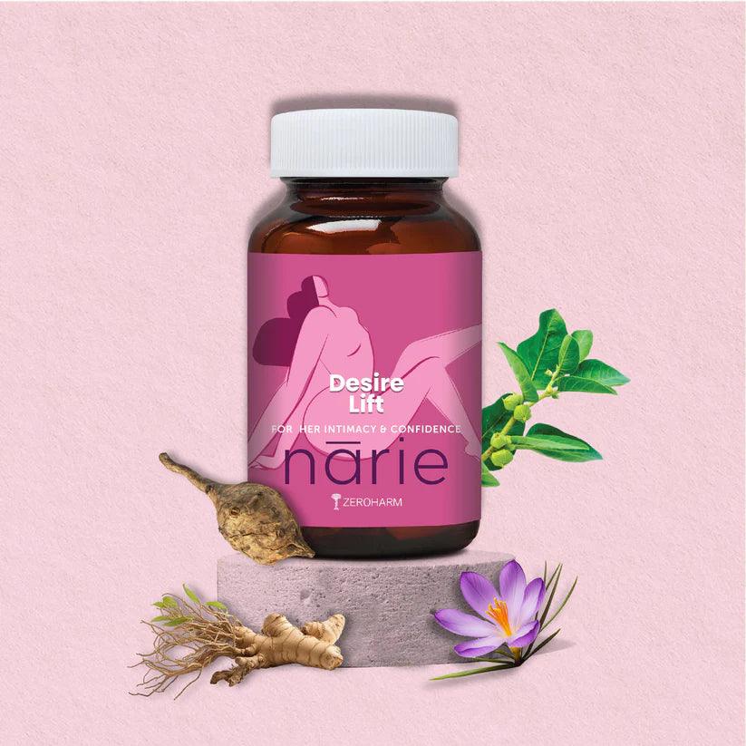 Zeroharm Narie Desire Lift with Maca Root, Ginseng, Ashwagandha for Energy, Confidence for Women - 60 Capsules