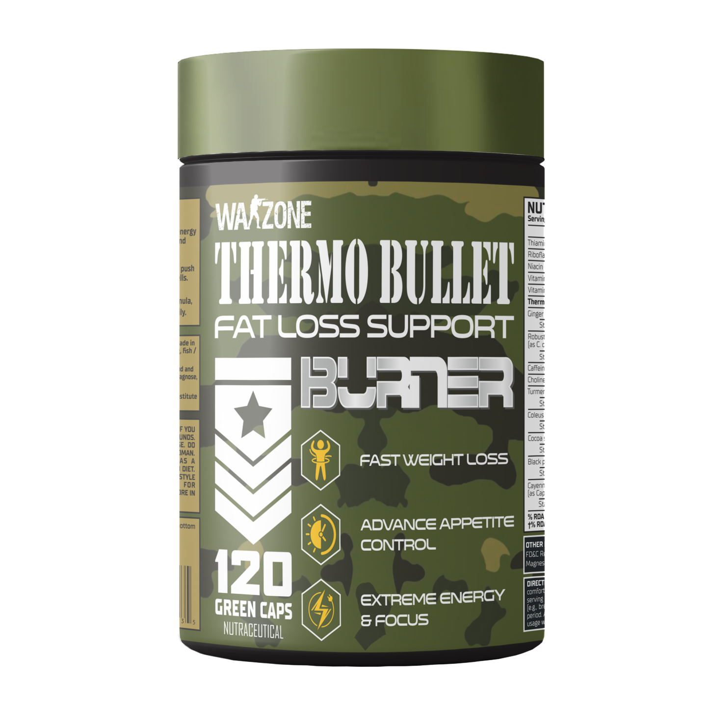 Warzone Thermo Bullet Fat Burner Capsule – 120 Green Capsules