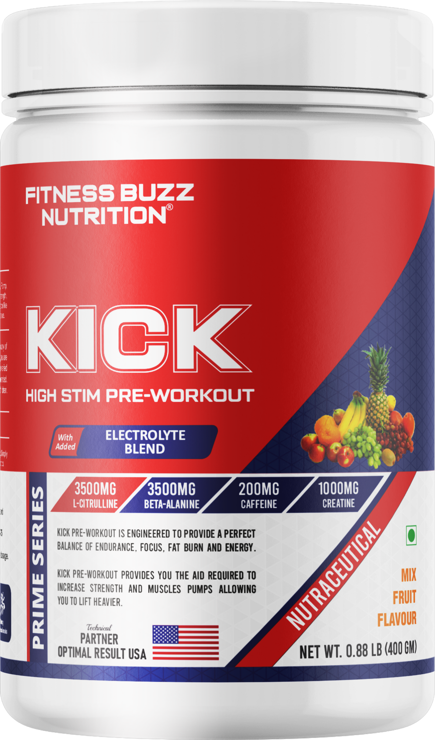 FB Nutrition Kick High Stim Pre-Workout Supplement - Mix Fruit - 400gm