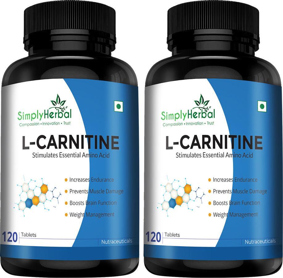 Simply Herbal L-Carnitine 500mg Tablet | Amino Acid for Endurance, Weight Management & Muscle Function | (120 Tablets)