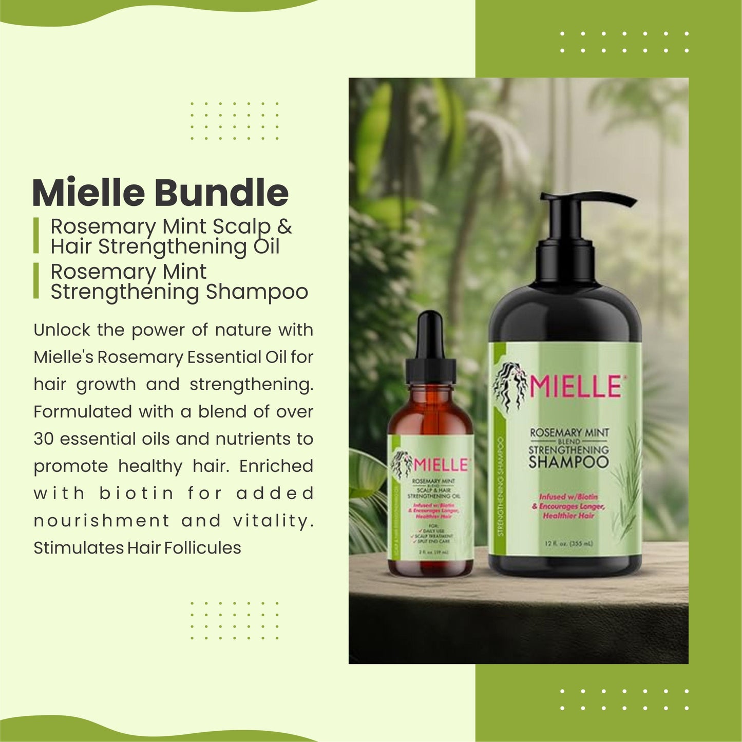 Mielle Bundle Rosemary Mint Scalp & Hair Strengthening Oil 59 ML & Rosemary Mint Strengthening Shampoo 355 ML