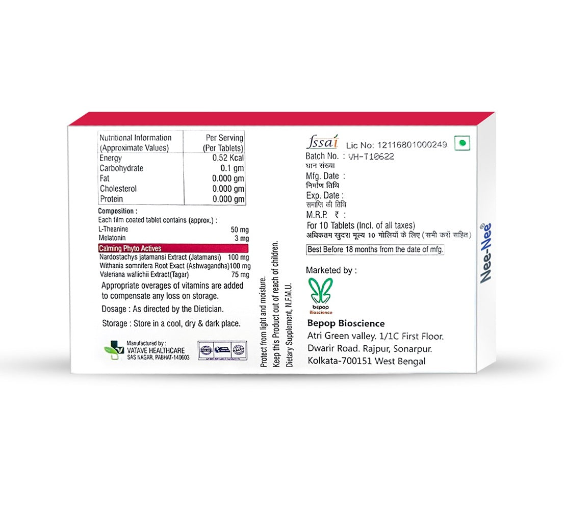 Nee-Nee Melatonin 3mg Innocent Sleep Aid 10 Tablets