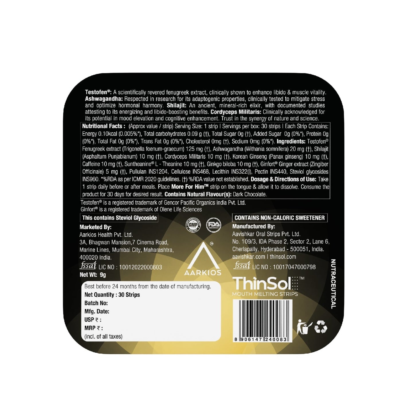 Aarkios More For Him ThiSolves I Disintegrating Strip Dark Chocolate Sugar Free - 30 Oral Strip