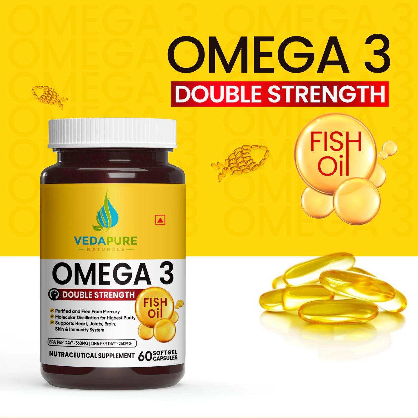 Vedapure Omega 3 Fish Oil Capsules Fatty Acid for Men & Women 1000 mg