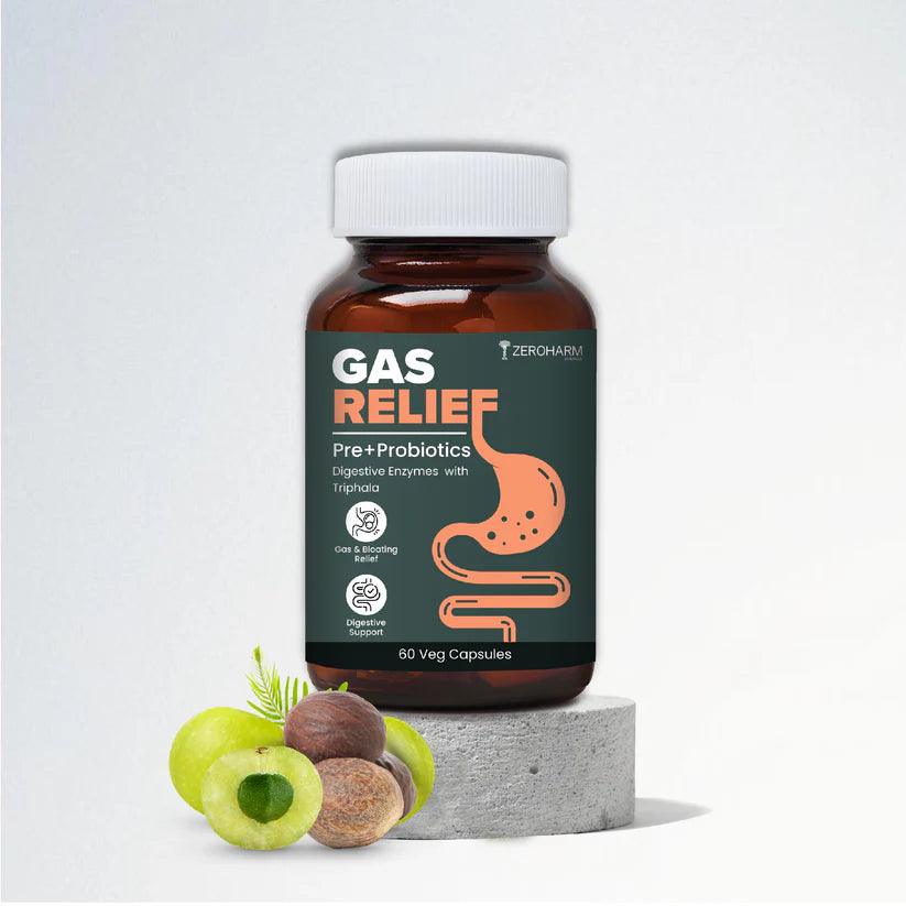 ZEROHARM Gas Relief Supplement for Bloating, Gut Health, Digestion for Men & Women - 60 Capsules