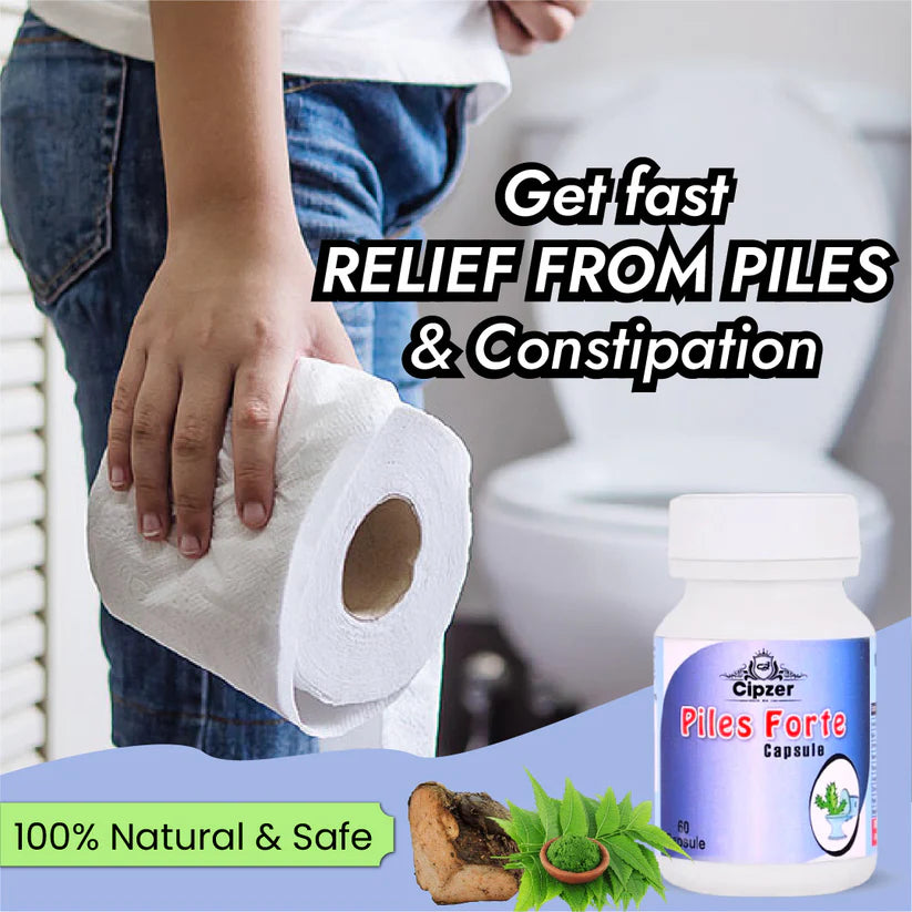 Cipzer Piles Forte Capsules - 30 Capsules | Herbal Relief from Piles, Bleeding, Pain, Swelling & Constipation