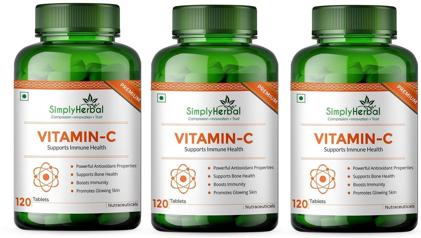Simply Herbal Vitamin-C Tablet or Glowing Skin & Face, Ascorbic Acid, Amla Extract, Skin Glowing Supplement Promote Beauty & Health for Men & Women - 60 Tablets