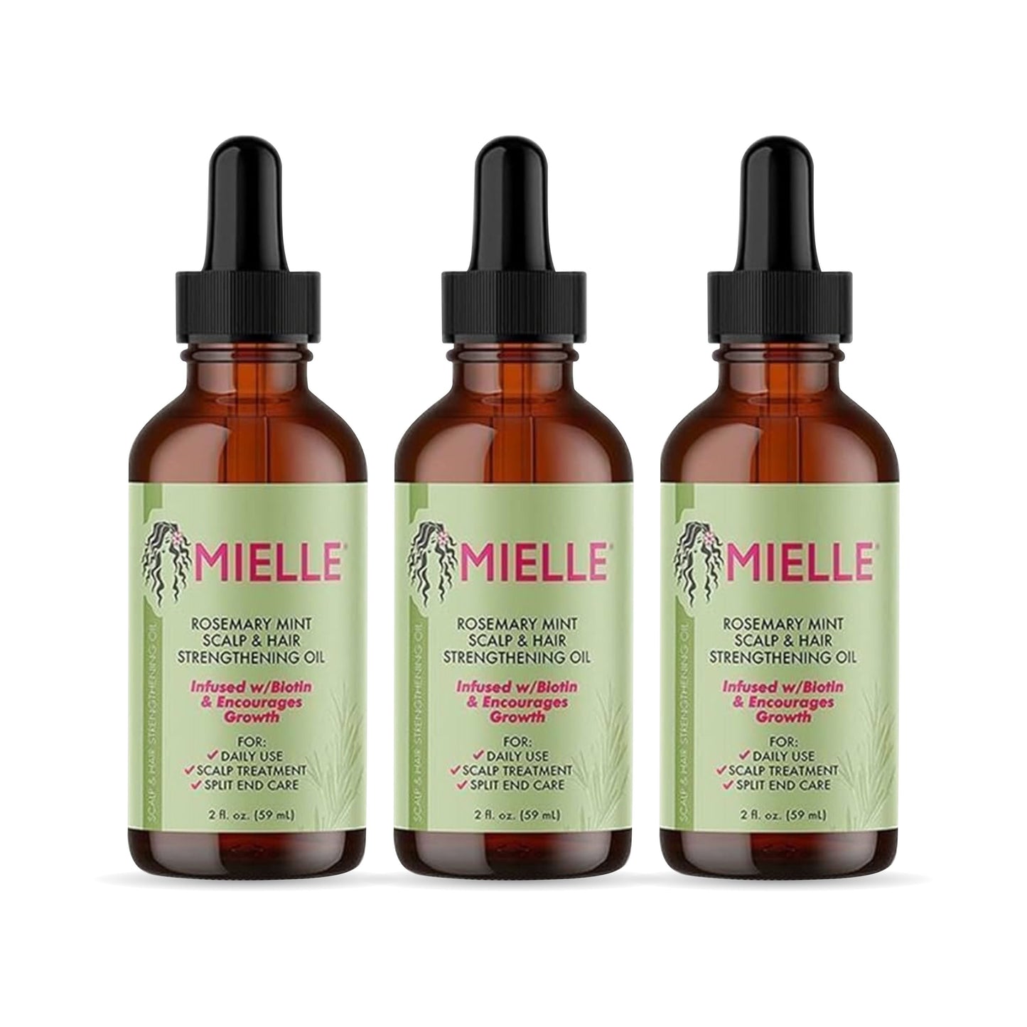 Mielle Rosemary Hair Oil - 3 Bottles - for Healthy Hair, Scalp, Hair Roots -100% Pure & Natural Undiluted 59 ML