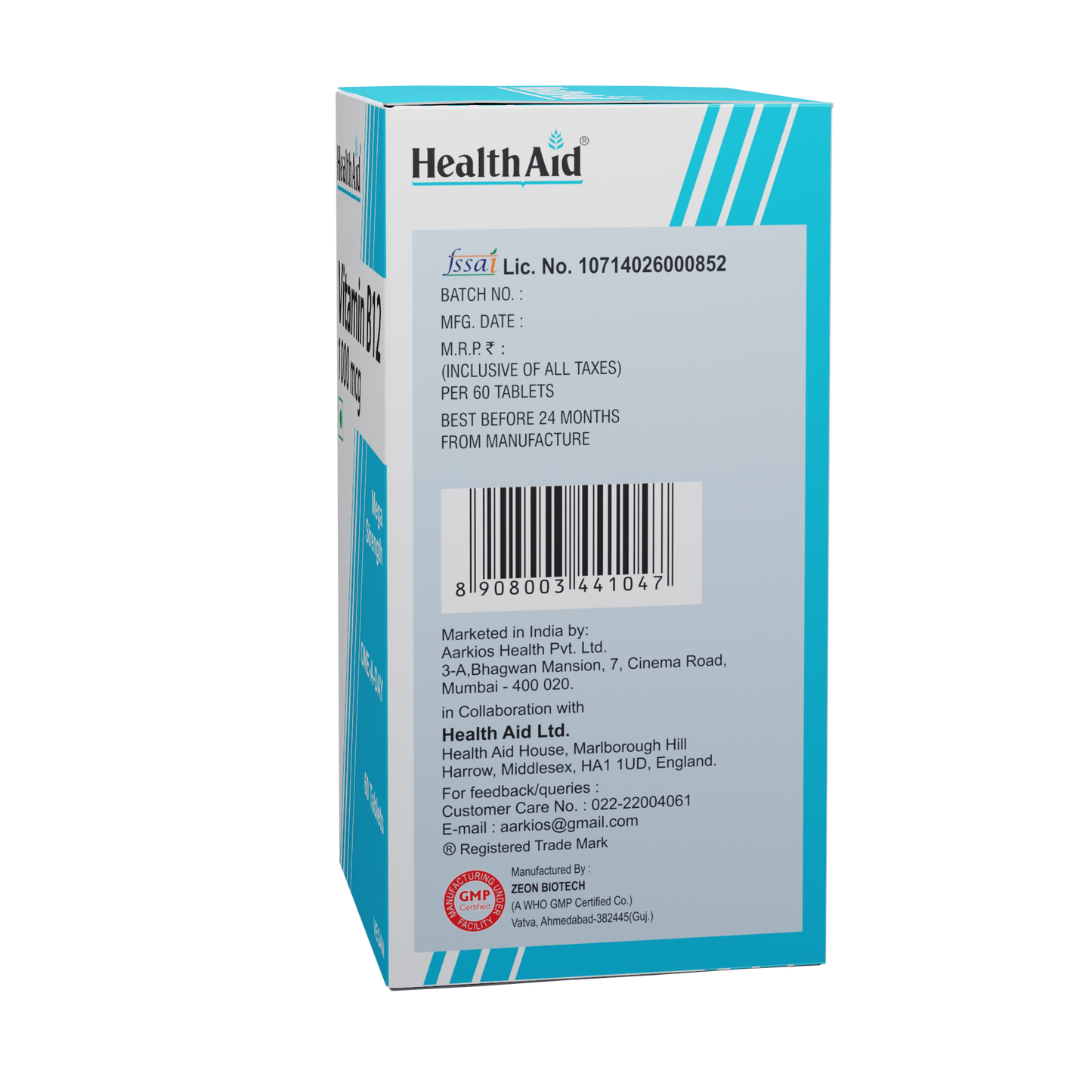 HealthAid Vitamin B12 1000mcg Tablets - 60 Tablets