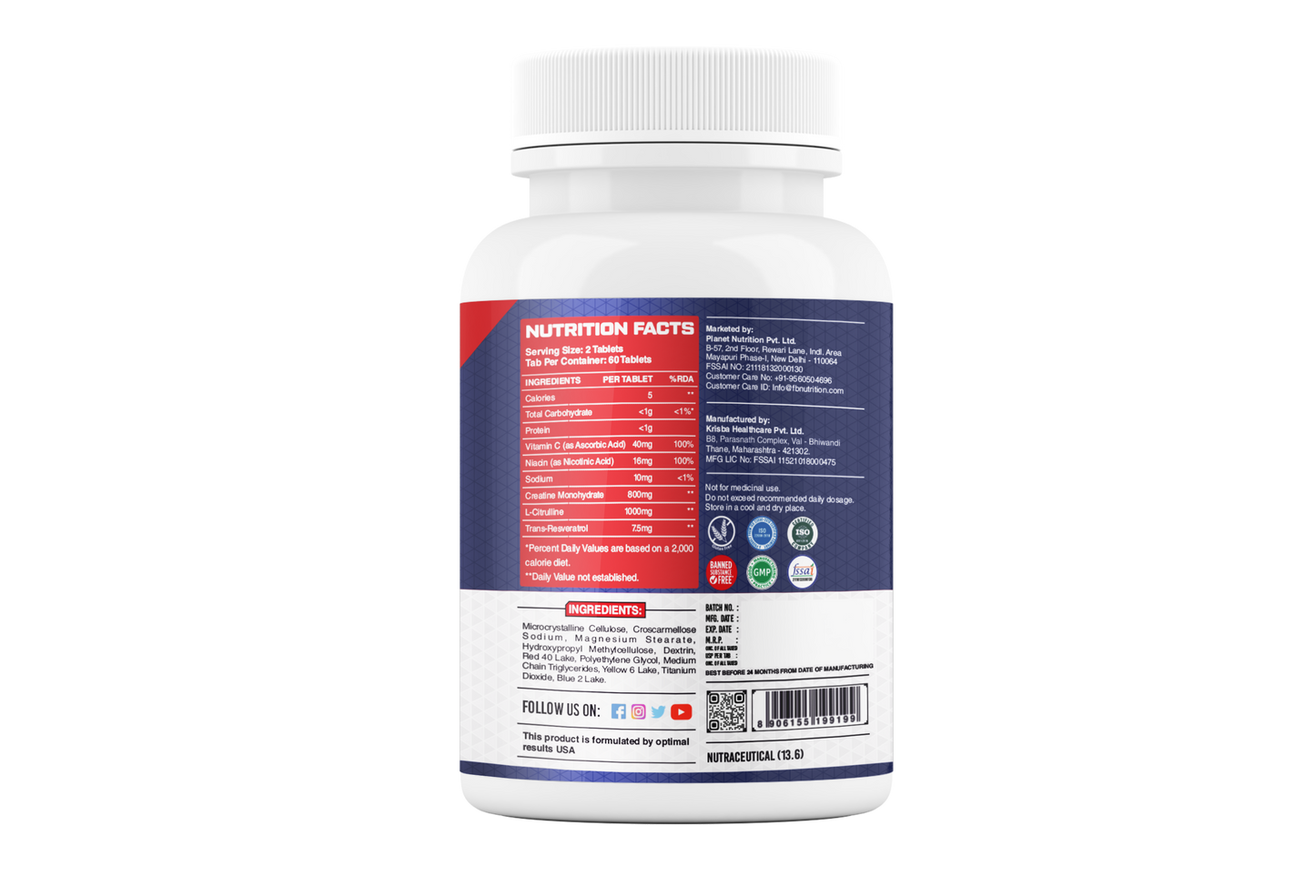 FB Nutrition NO2 Nitrex Pump - 60 Tablets