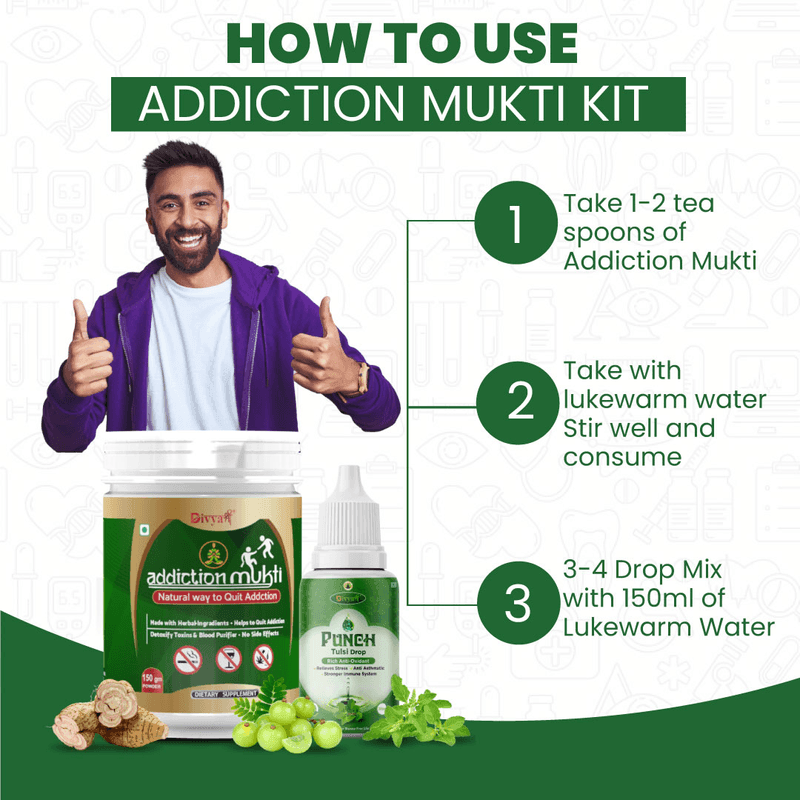 Divya Shree Addiction Mukti & Punch Tulsi Drop Kit - Natural Remedy for Alcohol & Smoking De Addiction