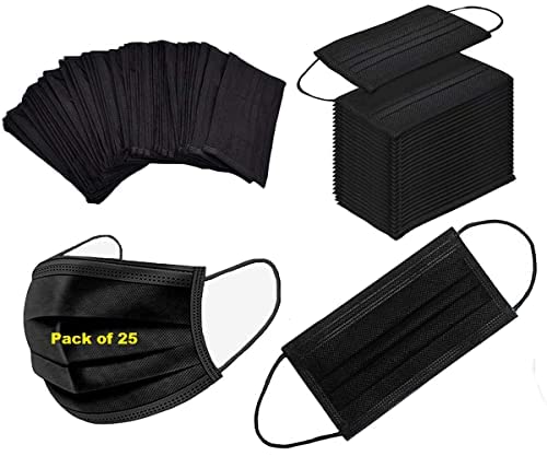 Wisezag Nonwoven Fabric Black Surgical Mask Pack Of 25 Pieces Disposable Masks 3 Ply Layer & Nose Clip Ultrasonic Use And Throw Masks