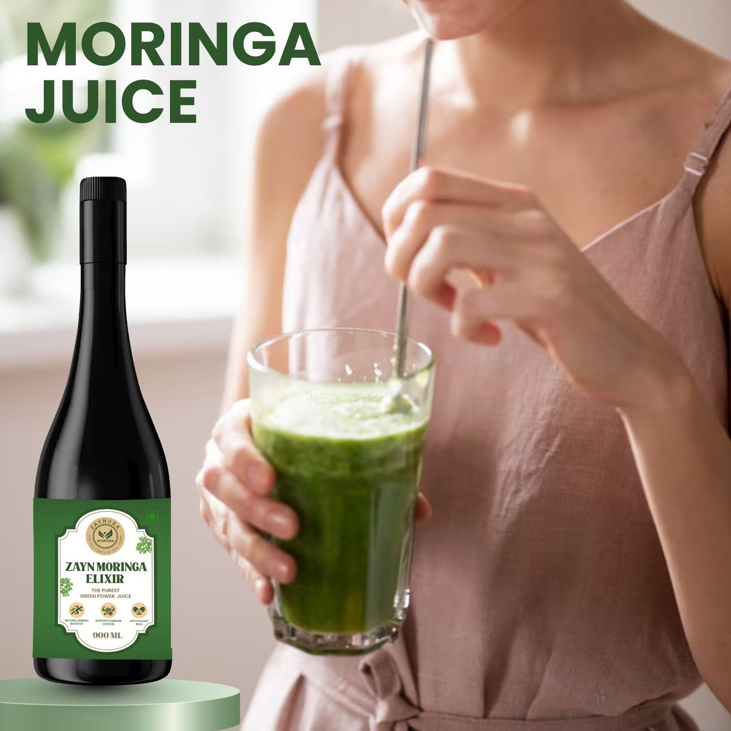 Zaynura Ayurveda Moringa Juice 900ml | Purest Green power juice / Herbal Drink for Immunity / Energy, Digestion / Sugar Balance / supports Heart Health | Vegan