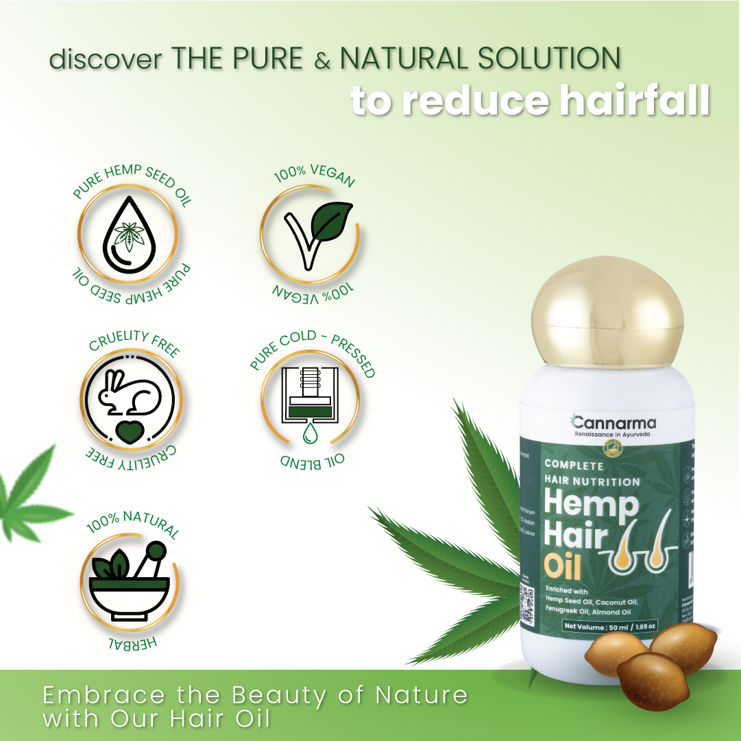 Cannarma Hemp Hair Oil With Coconut & Almond | Omega 3 & 6, Vitamin E | For Nourishes, Moisturizes & Hydrates Hair - 50ml