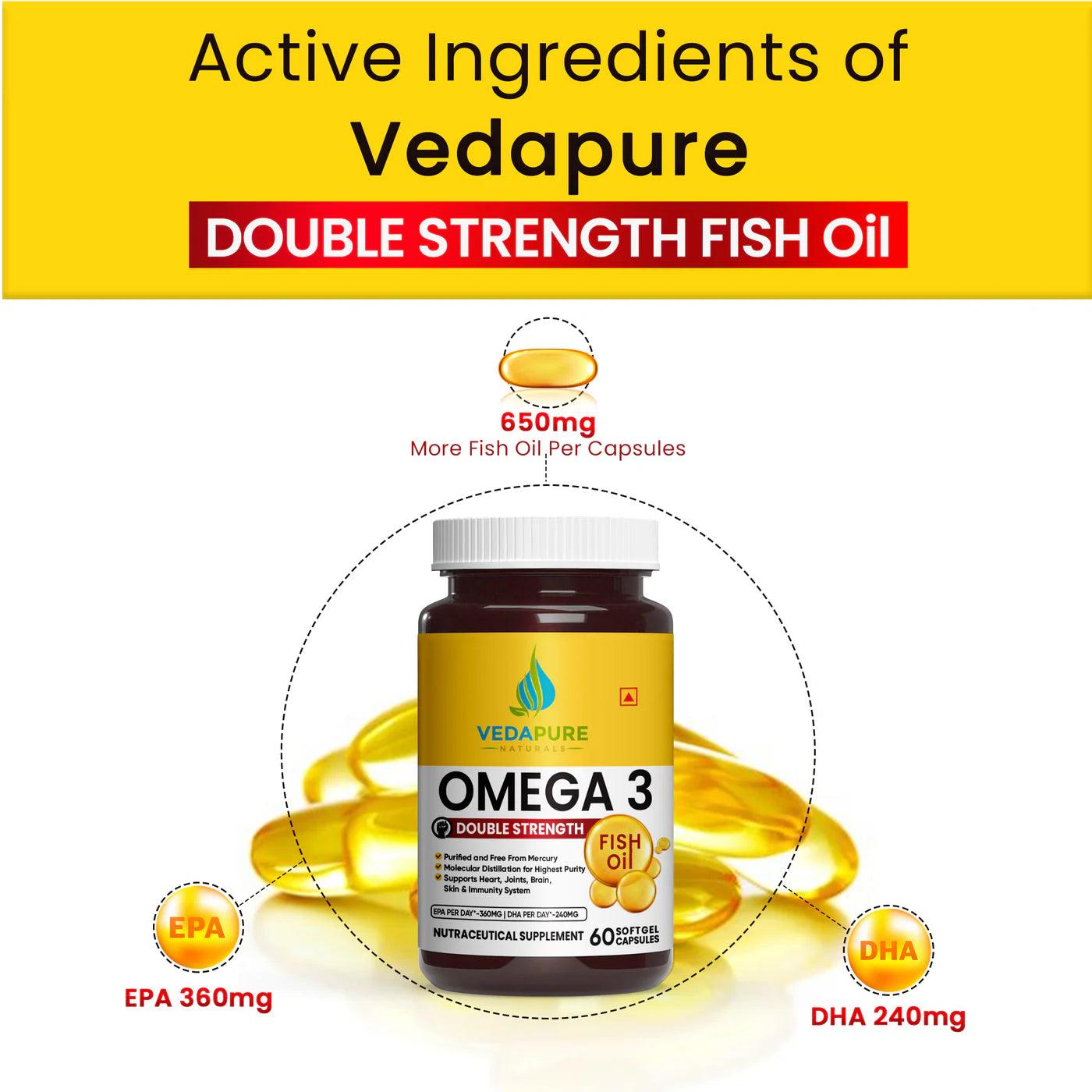Vedapure Omega 3 Fish Oil Capsules Fatty Acid for Men & Women 1000 mg