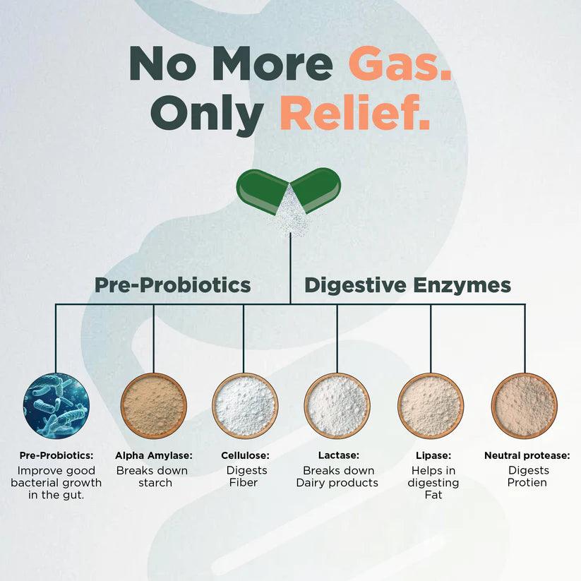 ZEROHARM Gas Relief Supplement for Bloating, Gut Health, Digestion for Men & Women - 60 Capsules