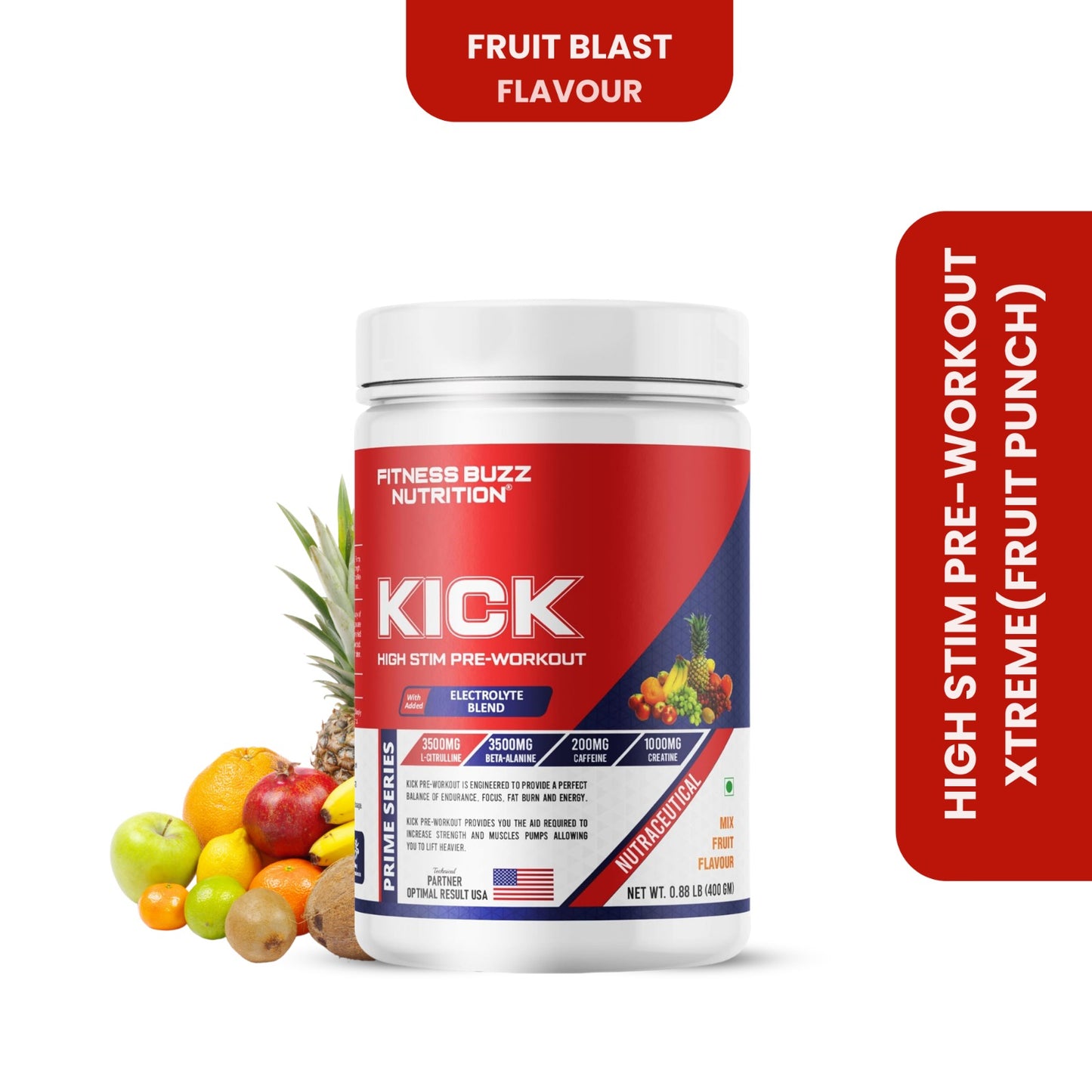FB Nutrition Kick High Stim Pre-Workout Supplement - Mix Fruit - 400gm