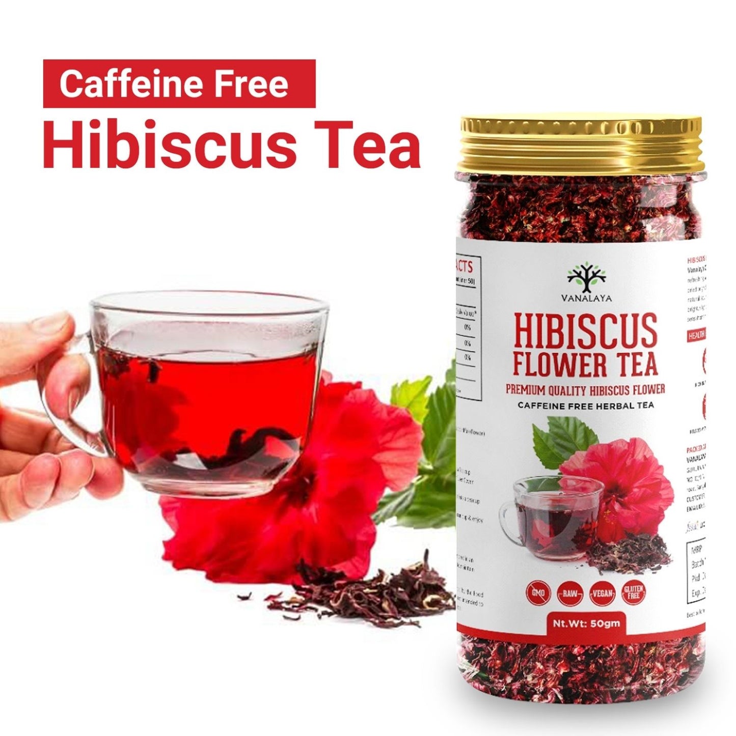 Vanalaya Organic Hibiscus Flower Tea from Sun Dried Hibiscus Petals For weight loss, Reduce Stress 50gm