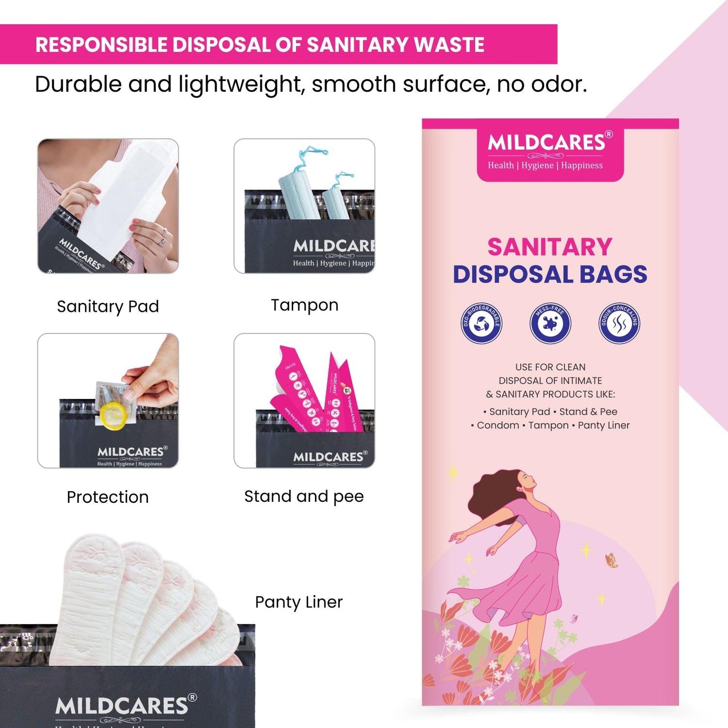 MildCares Sanitary Disposable Bags for Sanitary Pad Disposal