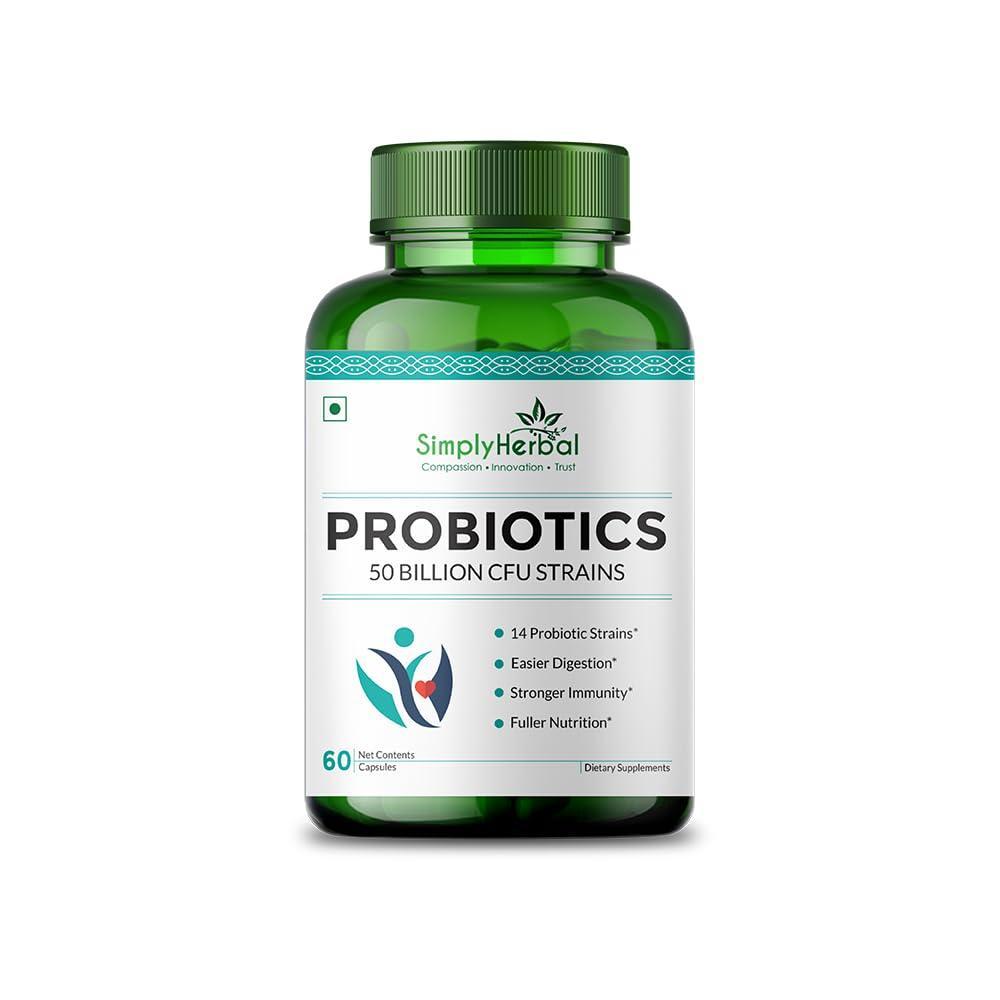 Simply Herbal Probiotics 50 Billion CFU Strains Capsules for Men & Women - 60 Capsules