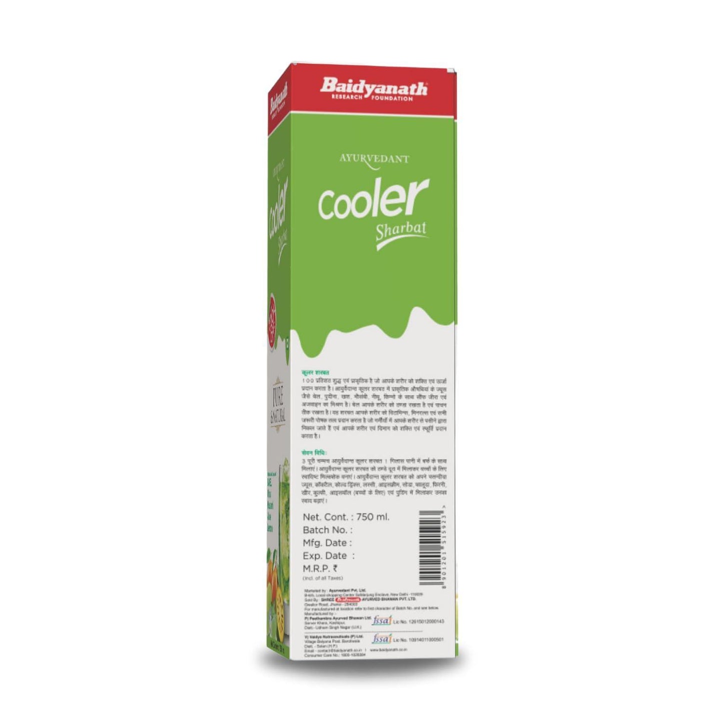Baidyanath Ayurvedant Pure & Natural Cooler Sharbat - 750 ML
