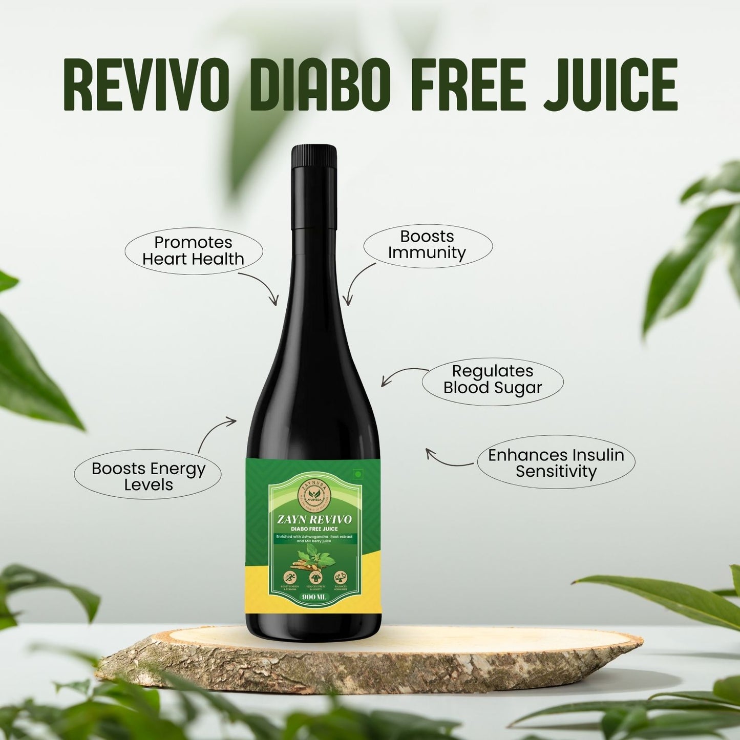 Zayn Revivo Diabo Free Juice | Ayurvedic Juice for Blood Sugar Balance & Diabetic Neuropathy | With Gudmar, Karela, Jamun, Ashwagandha | Mix Berry Flavour | 900 ml