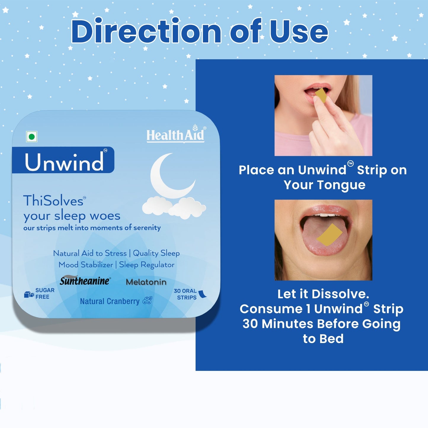 HealthAid Unwind ThiSolves Disintegrating Strip Sugar Free - 30 Oral Strip