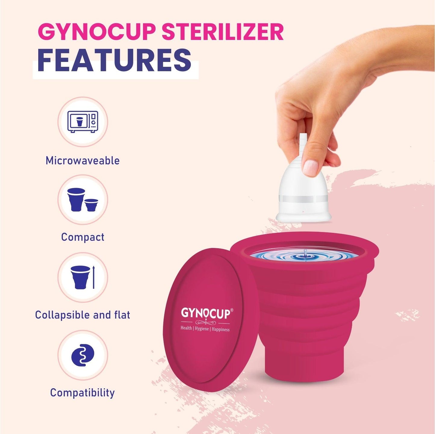 MildCares Menstrual Cup with Sterilizer Container | Safe, Easy-to-Use & Comfortable | White | Large