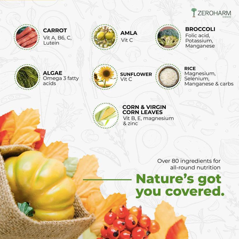 ZEROHARM Multivitamins + Probiotics Capsule With A, B , D & E Vitamins, Prebiotics for Energy, Gut Health, Digestion for Men & Women - 60 Veg Capsule