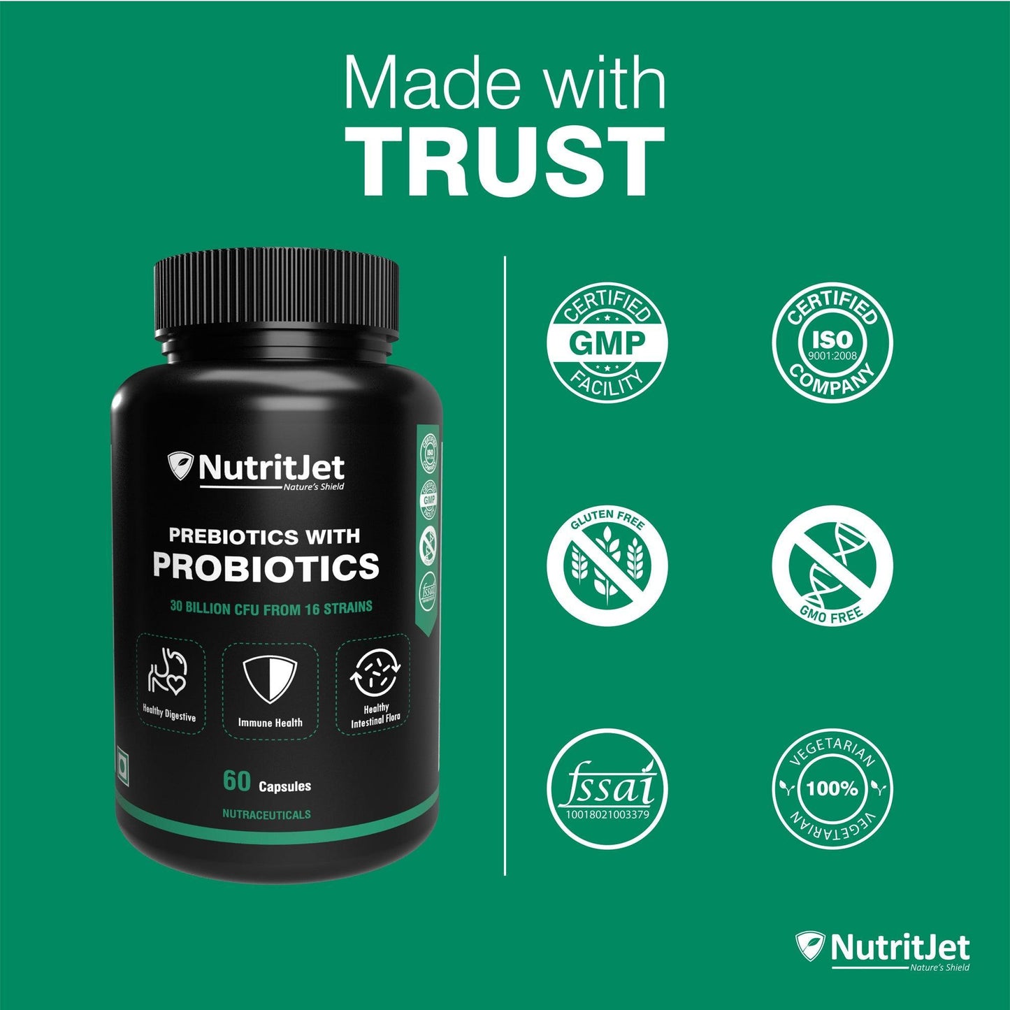 NutritJet Prebiotics with Probiotics Capsule - 60 Capsules