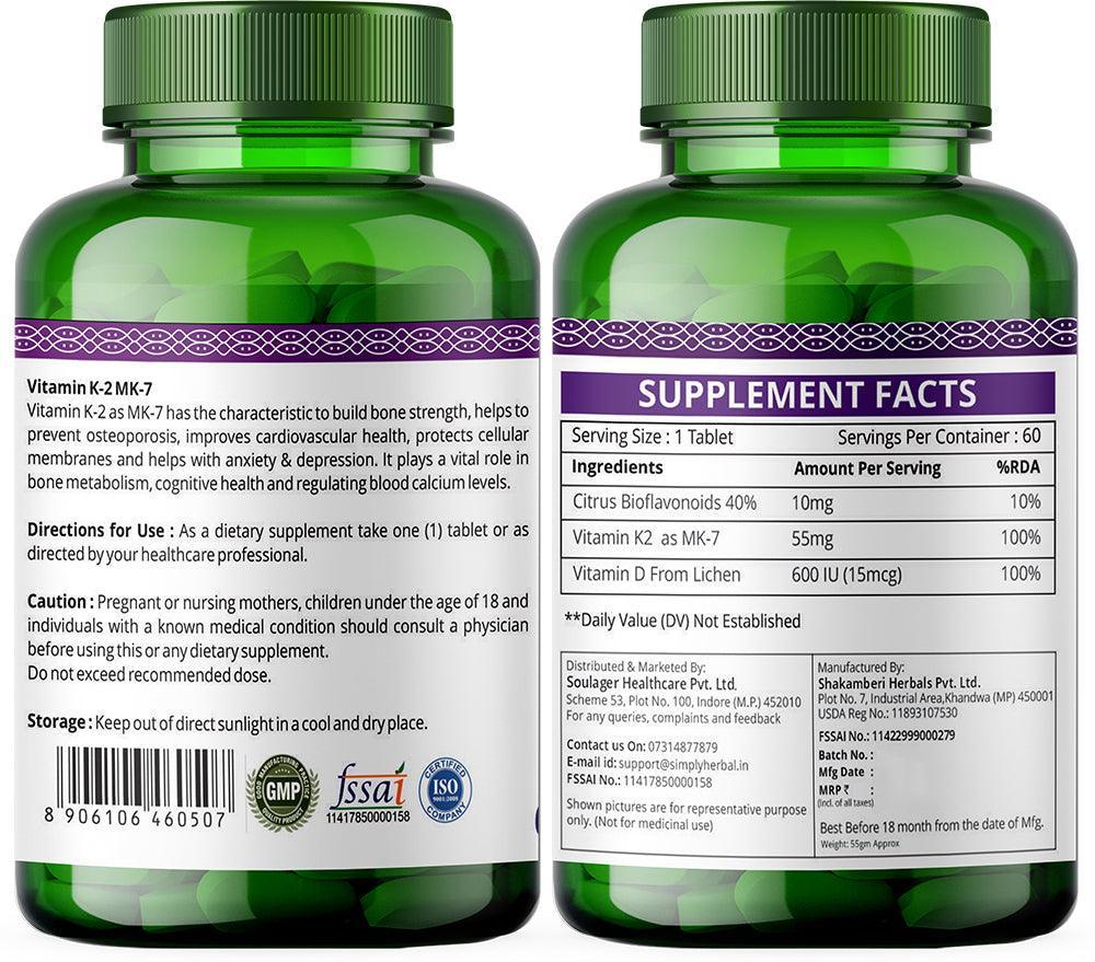Simply Herbal Plant Based Vitamin D-K2 Tablet - 60 Tablets (Pack of 2)