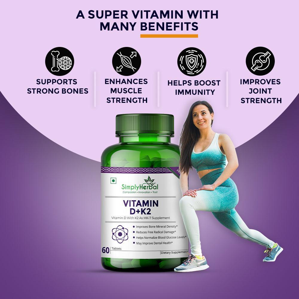Simply Herbal Plant Based Vitamin D-K2 Tablet - 60 Tablets (Pack of 2)