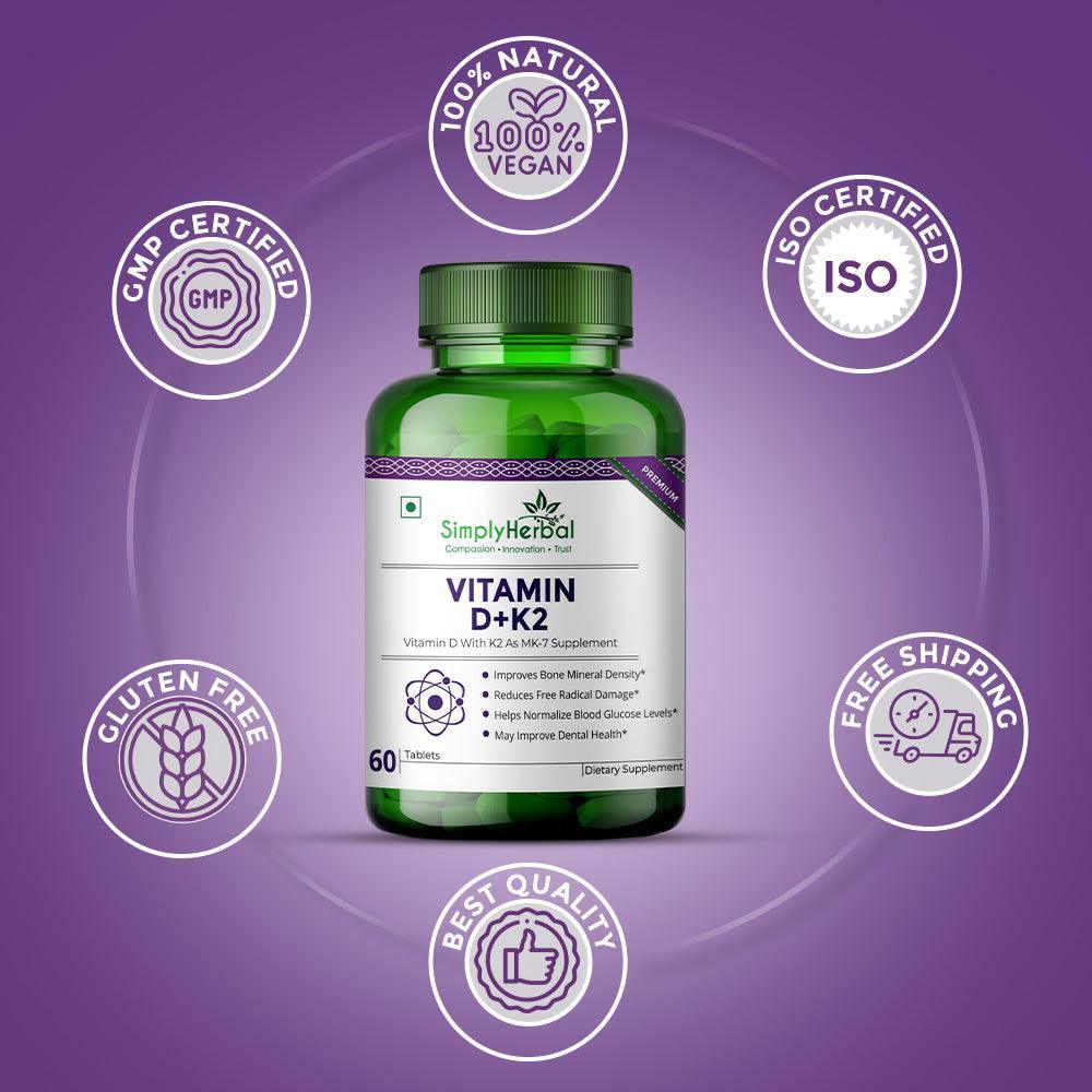 Simply Herbal Plant Based Vitamin D-K2 Tablet - 60 Tablets (Pack of 2)
