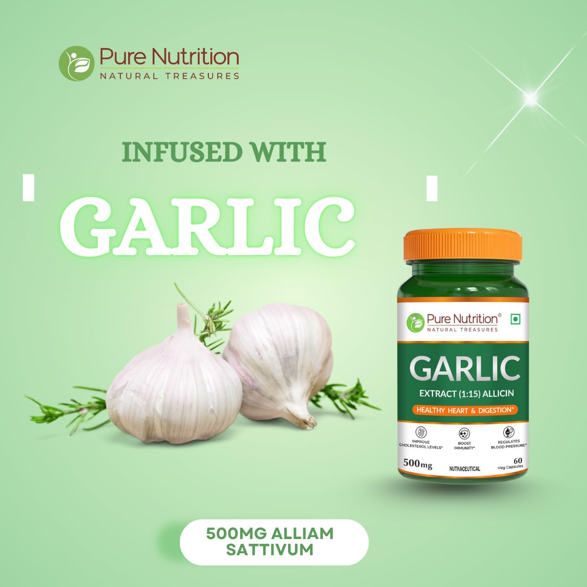 Pure Nutrition Garlic Extract Capsules - 500mg – 60 Veg Capsules