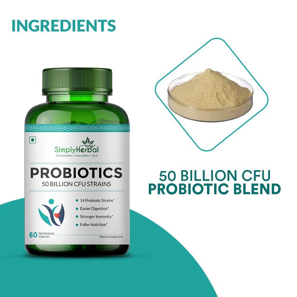 Simply Herbal Probiotics 50 Billion CFU Strains Capsules for Men & Women - 60 Capsules