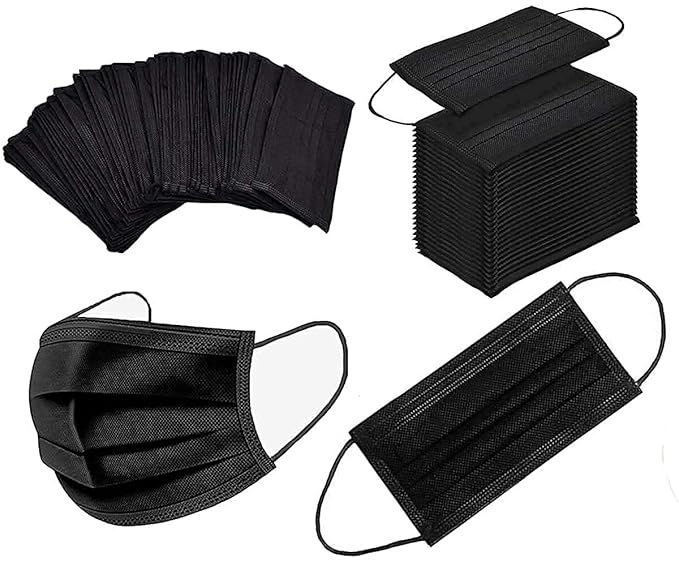WELLSTAR Non Woven Fabric Surgical 3 Ply Disposable Face Mask with Nose Clip, Surgical Disposable Mask (Black, Pack of 10, Without Valve) for Unisex