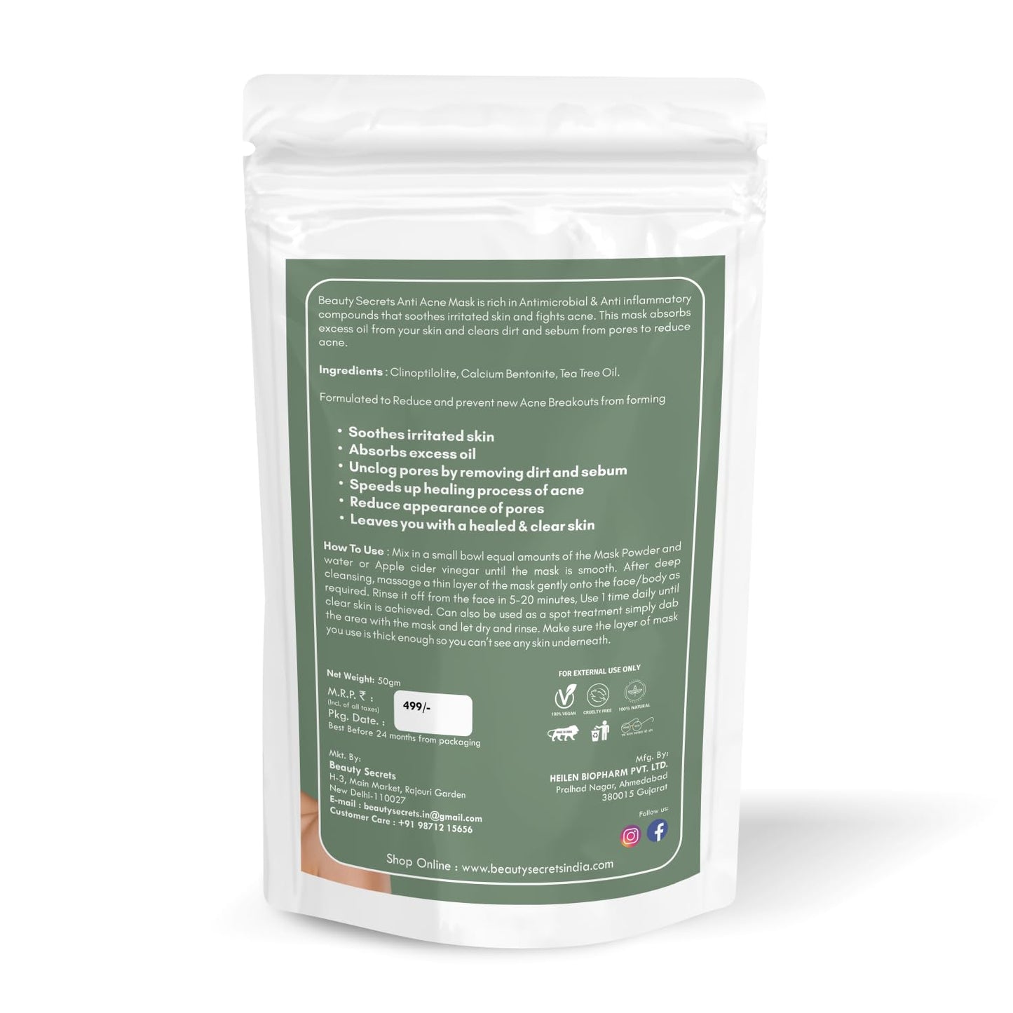 Beauty Secrets Anti Acne Face Mask - 50gm