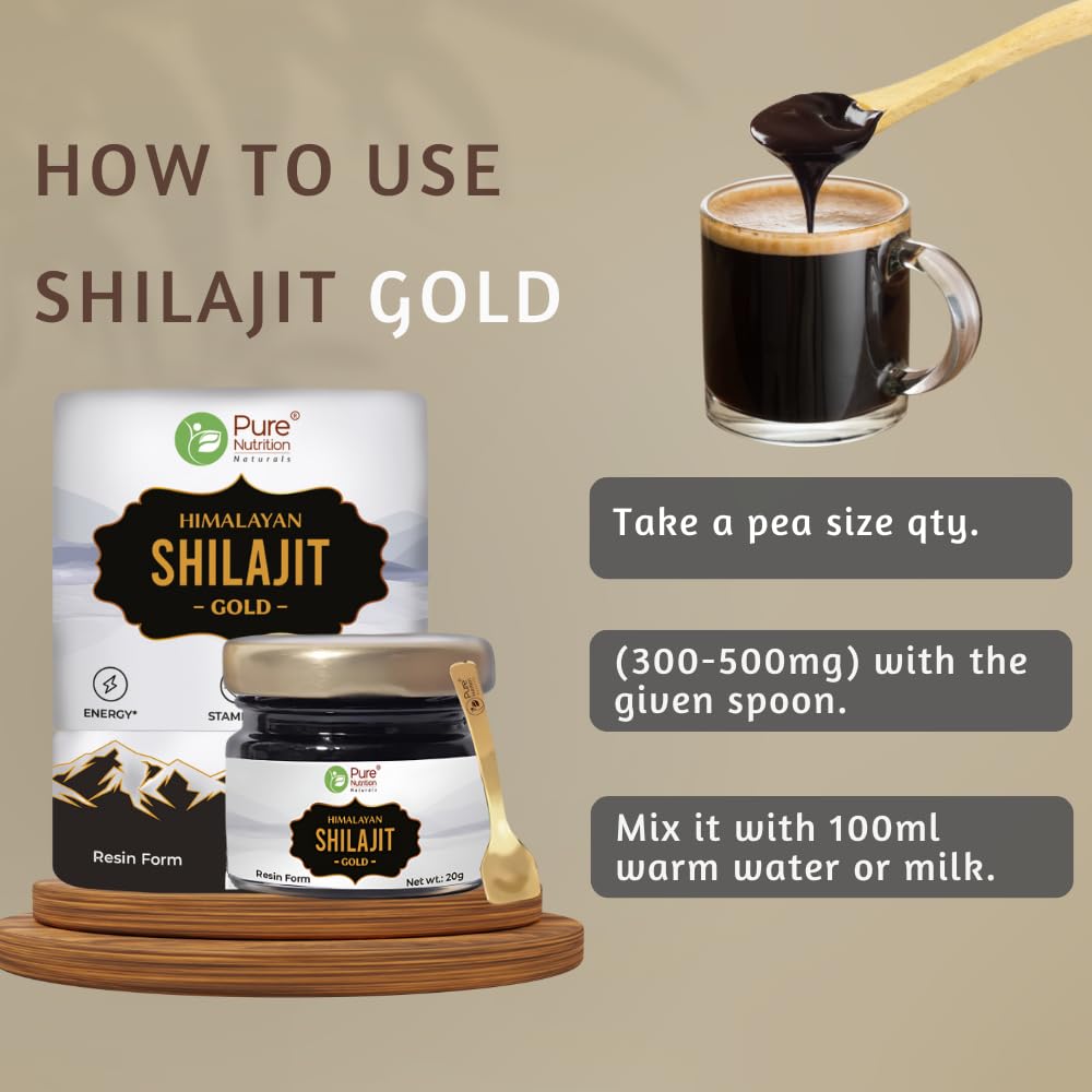 Pure Nutrition Shilajit Gold Resin with Ashwagandha & Natural Ayurvedic Ingredients | Supports Energy, Stamina & Well-Being - 20g
