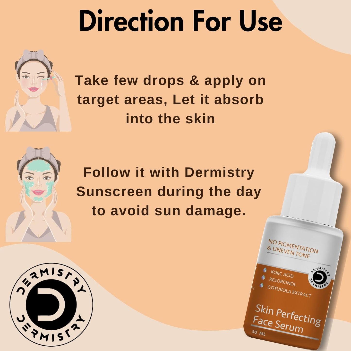 Dermistry No Pigmentataion & Uneven Tone Kojic Acid Skin Perfecting Face Serum - 30ml