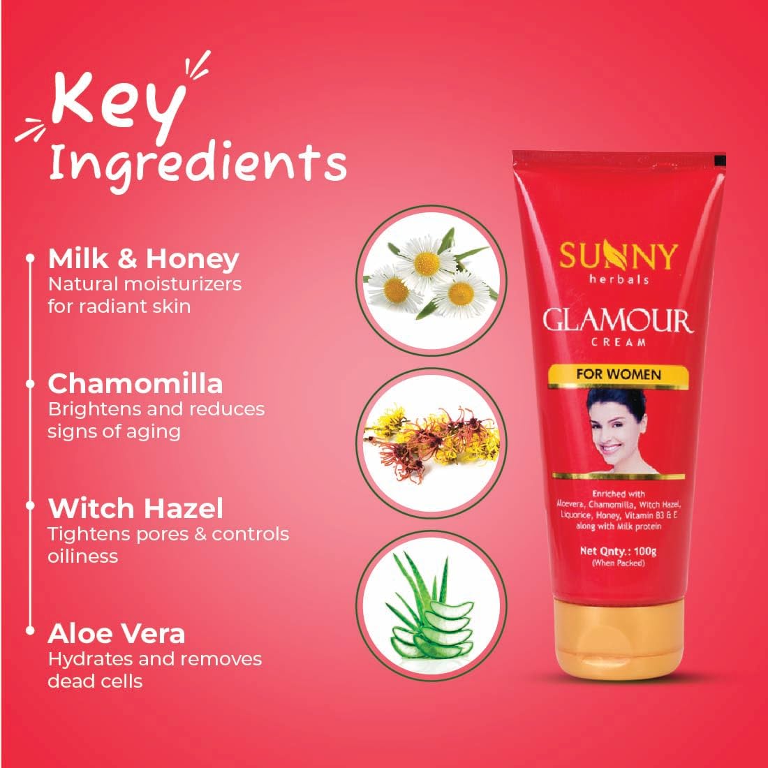 Sunny Herbals Glamour Cream for Smooth & Supple Skin | For Women - 100gm