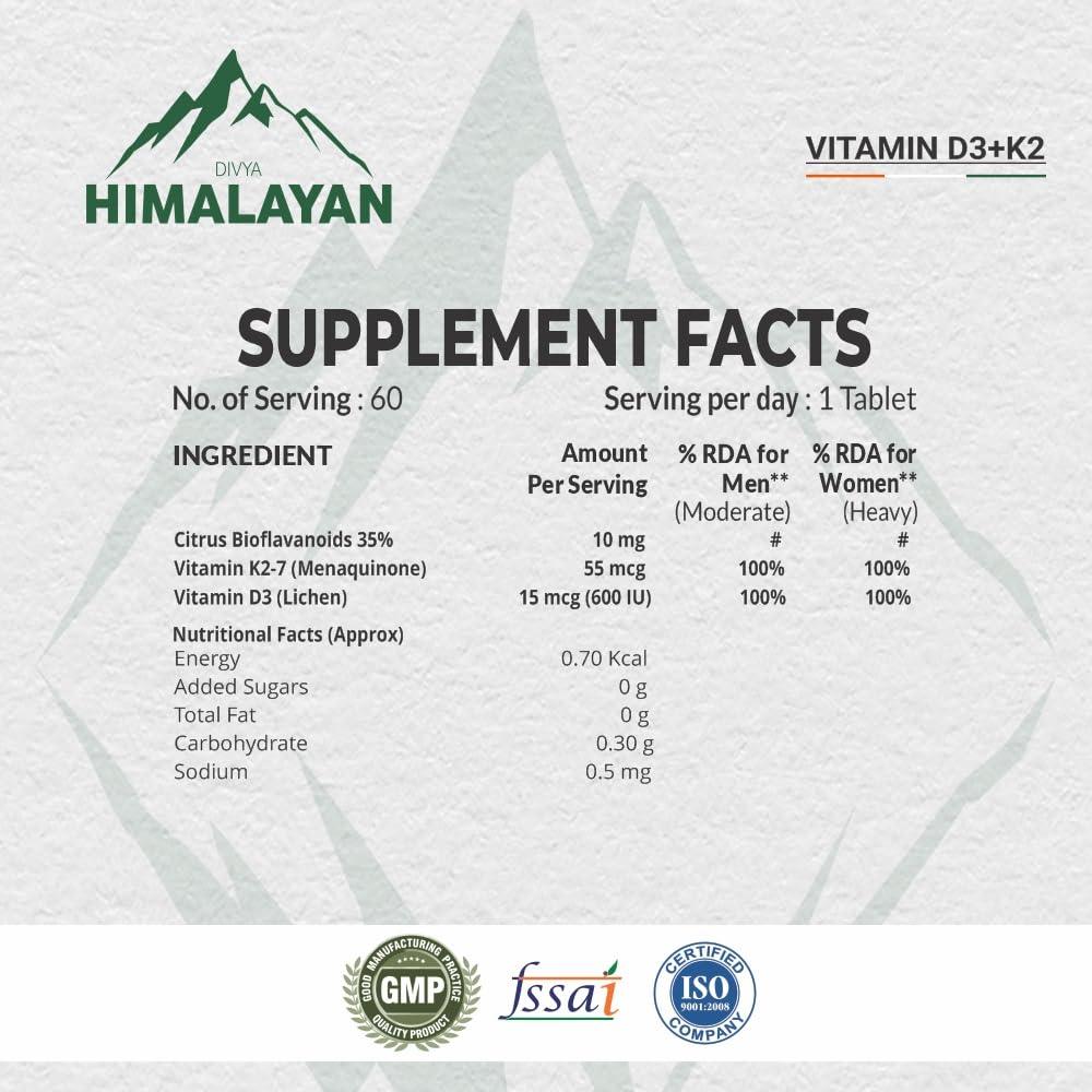 Divya Himalayan Vitamin D3 + K2 MK7 Tablet - 60 Tablets