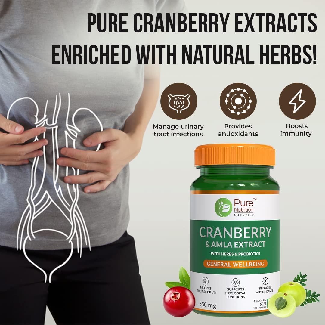 Pure Nutrition Cranberry & Amla Extract Capsule - 550mg Veg Capsule