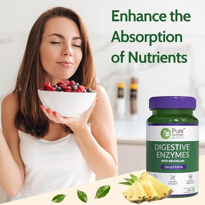 Pure Nutrition Digestive Enzymes Capsules 665mg with Bromelain - 60 Veg Capsules