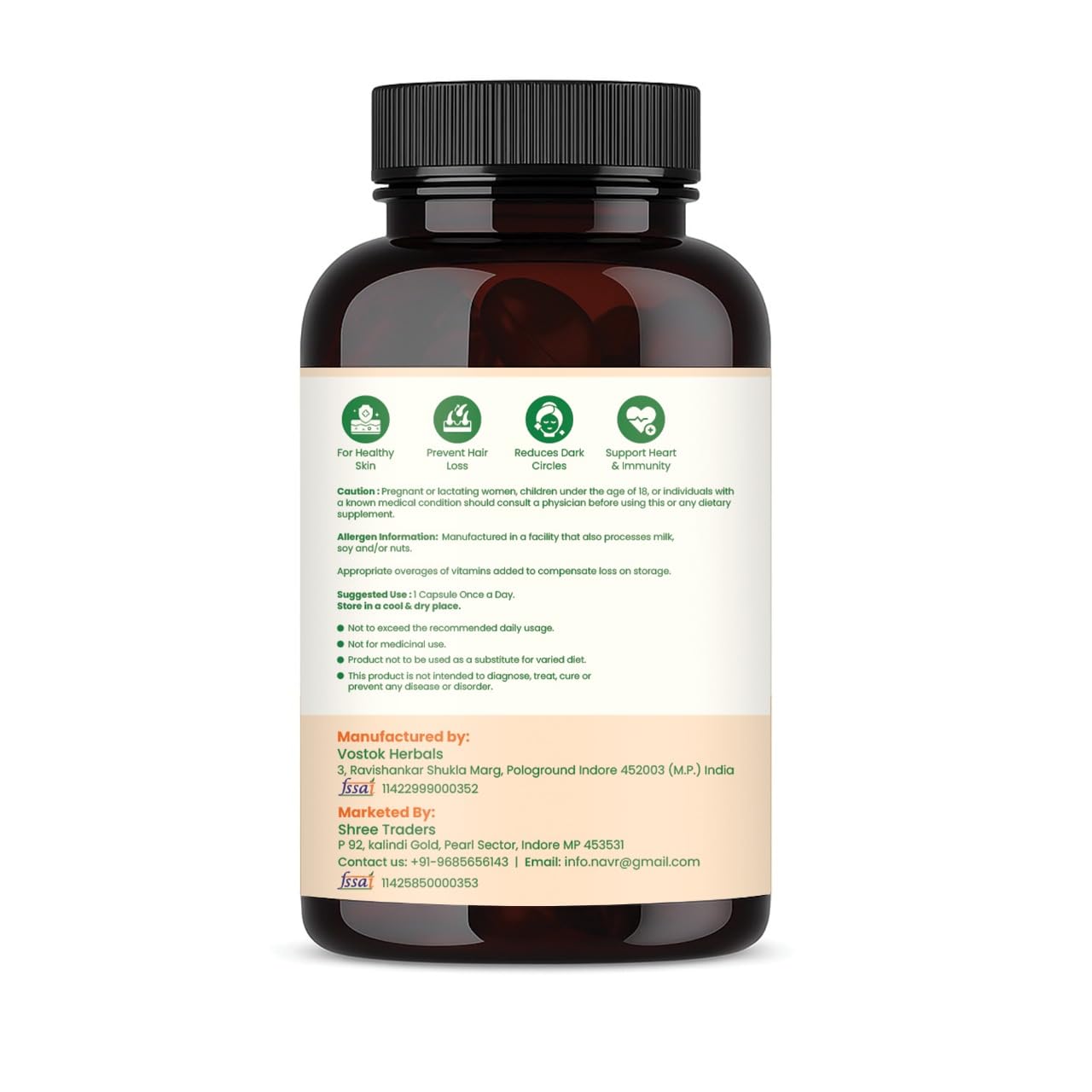 NAVR Vitamin-E Capsules 10mg Alpha Tocopherol | For Healthy Skin, Strong Hair, Reduced Dark Circles & Immunity Support | No Gluten, Sugar, or Fish,60 Veg Capsules