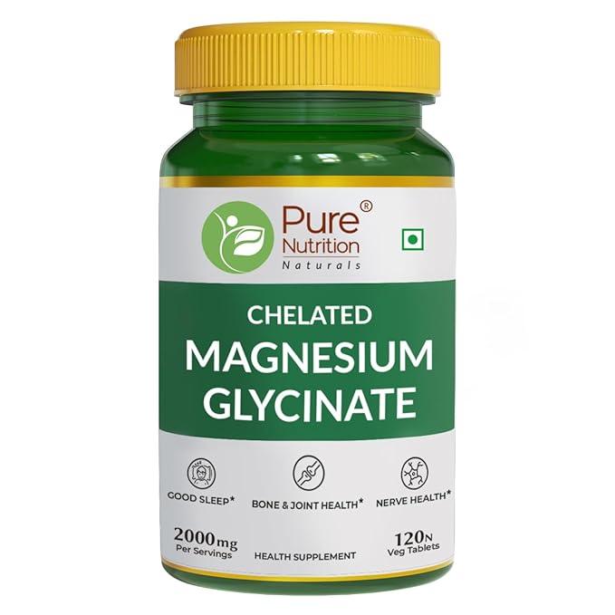 Pure Nutrition Magnesium Glycinate Tablet with Zinc for Bones, Muscles & Nerve Health - 60 Tablets